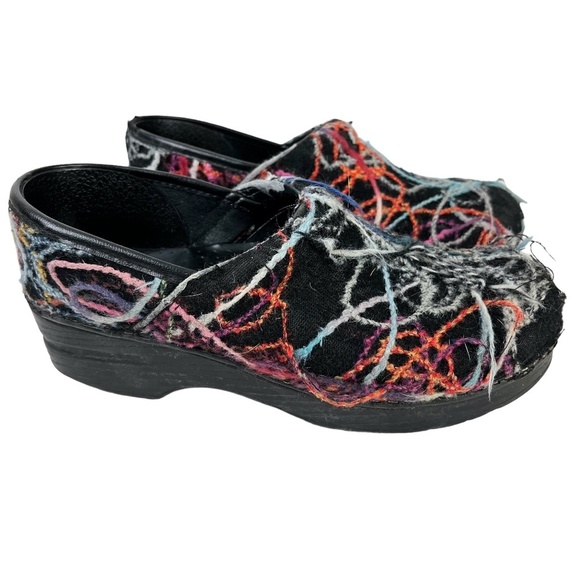 DANSKO Confetti Wool Multi-Colored Clogs Black Scribble Professional Shoes sz 38 - Picture 1 of 16